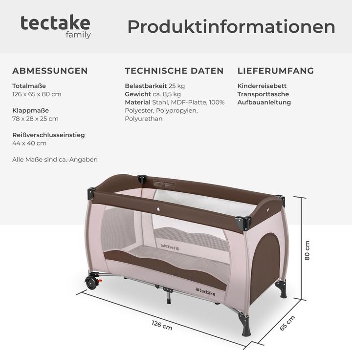 Actual product image tectake Travel cot with carrying bag (60 x 120 cm)