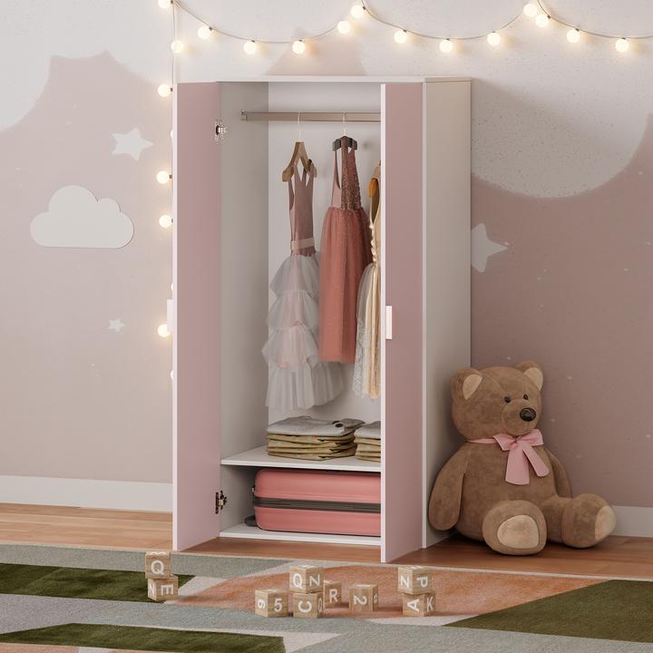 Produktbild En.Casa Kinderkleiderschrank Sandnes 123x60x40 cm Weiss/Rosa (60 cm)
