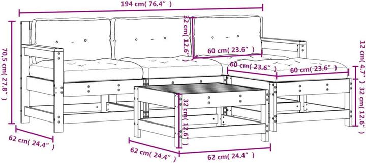 Image du produit VidaXL Ensemble salon de jardin 5 pièces avec coussins Bois massif Douglas