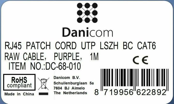 Produktbild Dsit CAT6 Netzwerkkabel, U/UTP, 1 meter, Viollett, 100% Kupfer (U/UTP, CAT6, 1 m)