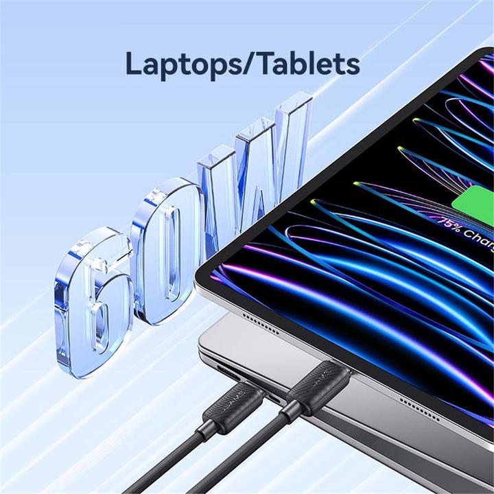 Image du produit Usams US-SJ696 60W Striped Data Cable Type-C To Type-C - KY Series 2M - Black (2 m, 60 W)