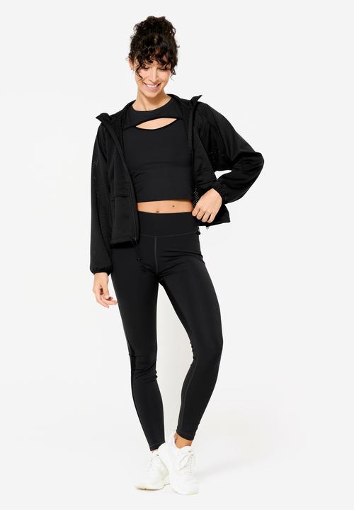 Produktbild Domyos Leggings Damen hoher Taillenbund Mesheinsatz - schwarz (W28/L31)