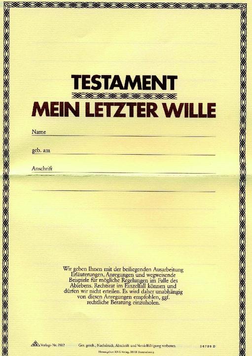 Nährwerte und Zutaten Rnk Verlag Testament Formulare 2812