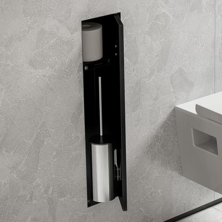 Image du produit hansgrohe XtraStoris Rock Porte-brosse WC, avec tablette, porte carrelable, sans cadre, 145x140x595m