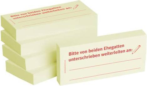 Bizstix Note "Please forward signed by both spouses to". (35 x 75 mm)