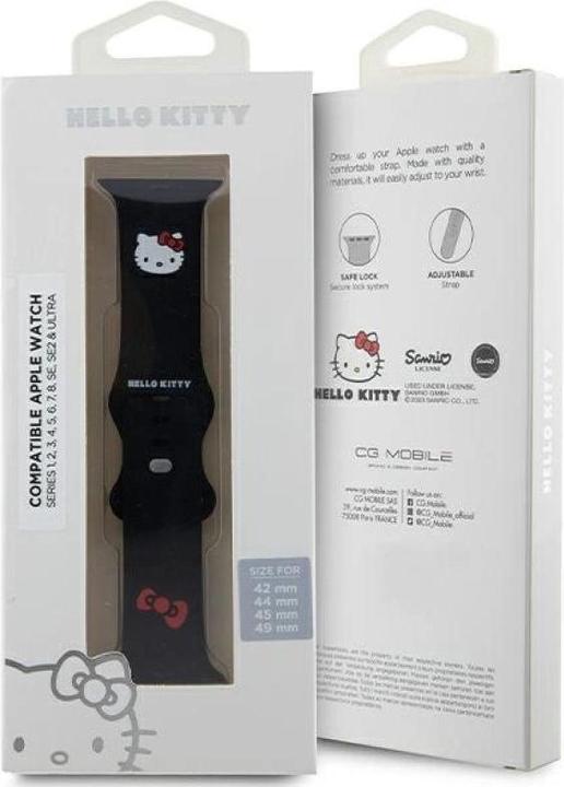 Actual product image Hello Kitty Pasek HKAWLSCHBLK Apple Watch 42/44/45/49mm czarny/black strap Silicone Kitty Head (Silicone, Stainless steel, TPU)