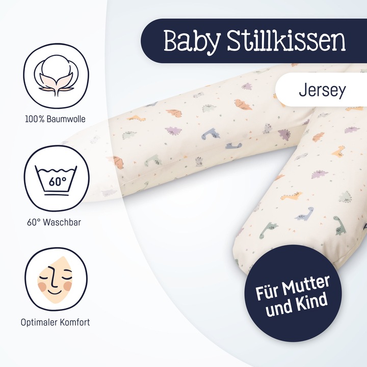 Image du produit Julius Zöllner Coussin d'allaitement en jersey - 190 - Little Dinos (76 cm)