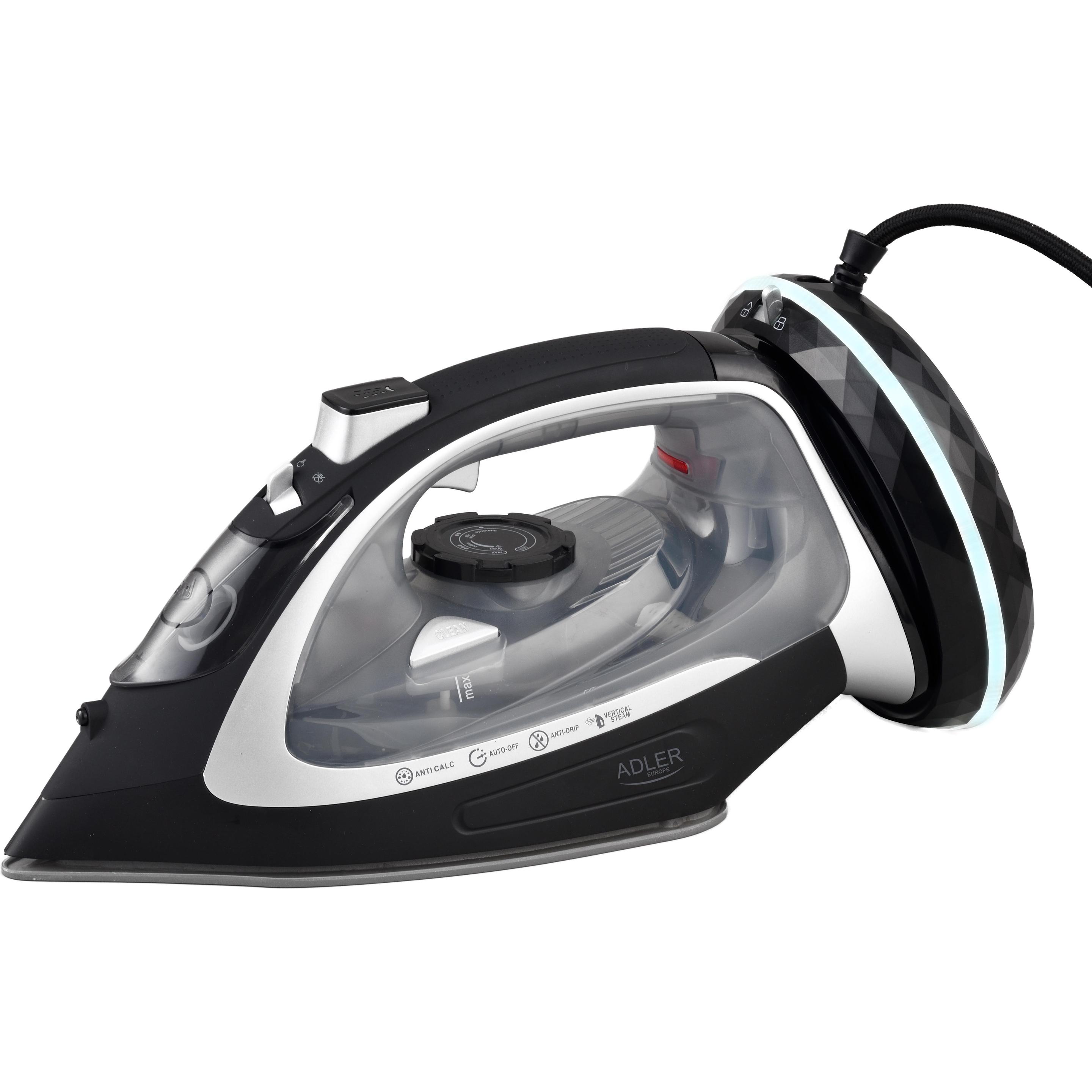 Adler Ferro da stiro a vapore AD 5043 Ferro da stiro a vapore 2800 W Capacità serbatoio acqua 300, Ferro da stiro, Nero, Argento