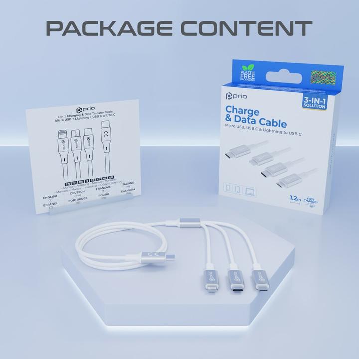 Produktbild prio 3 in 1 Ladekabel (1.20 m, USB 2.0, 60 W)