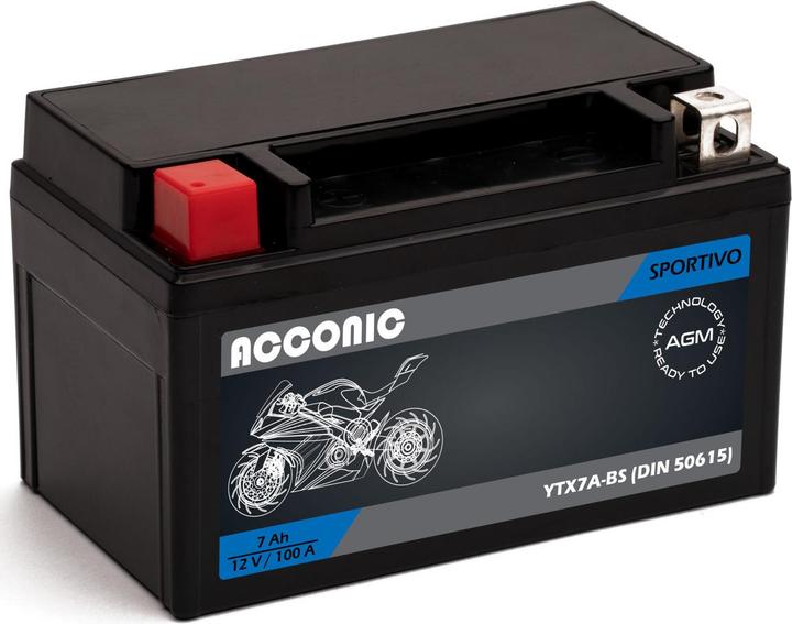 Acconic Sportivo AGM YTX7A-BS Motorradbatterie 7Ah 12V (DIN 50615) (12 V, 7 Ah)