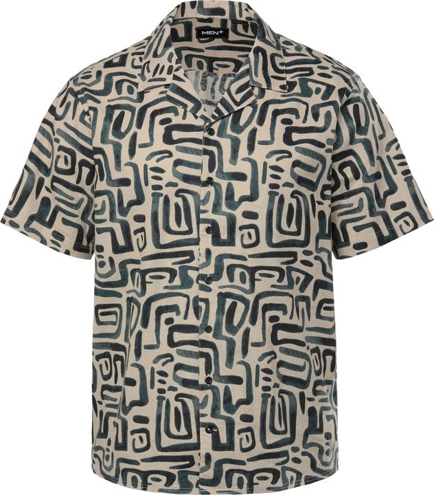 Immagine prodotto Men+ Leinenmix-Hemd, Halbarm, Cubakragen, Alloverdruck, Cuba Fit (L)