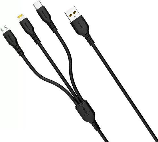 Actual product image Denmen 3IN1 USB CABLE 2.4A BLACK 1M D05E TYPE-C / MICRO / IPHONE (1 m)