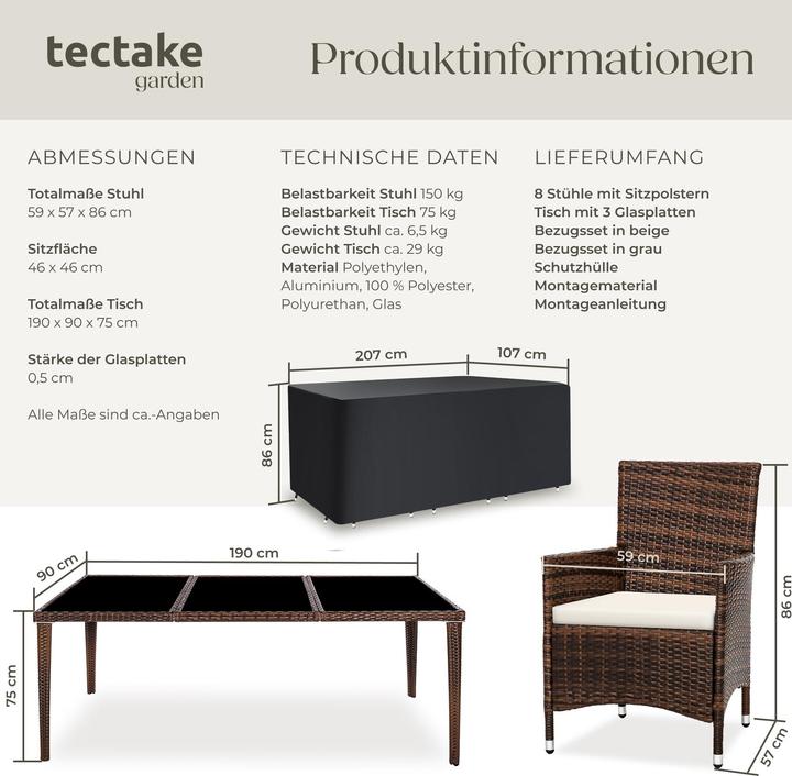 Produktbild tectake Rattan Sitzgruppe Monaco mit Schutzhülle