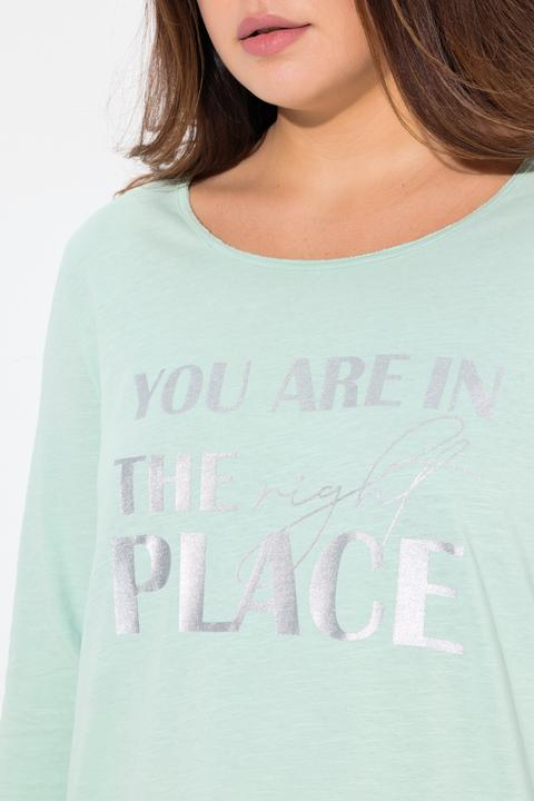Image du produit Ulla Popken T-shirt à message métallique, ligne A. Col rond et manches 3/4 (42, 44)