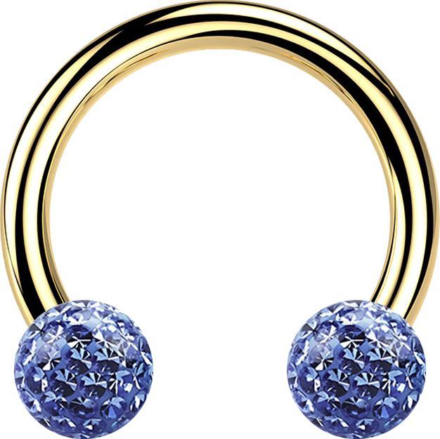 Immagine prodotto Star Piercing Micro Circular Barbell placcato oro con due sfere di cristallo strato protettivo epossidico azzurro (Titanio G23, senza ottone)