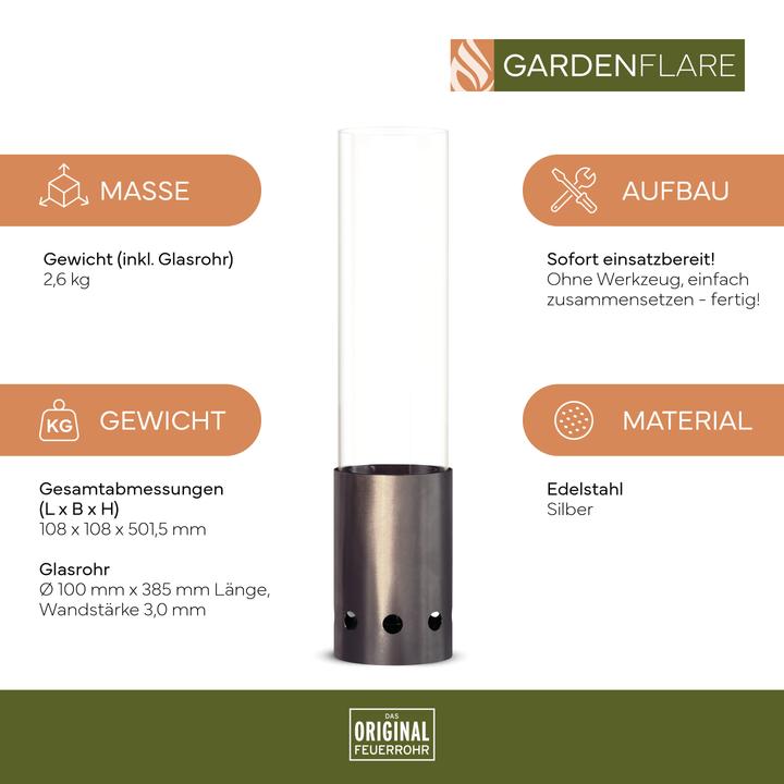 Actual product image Gardenflare Tischfeuer – elegante kleine Edelstahl Feuersäule und Pelletfackel - silber