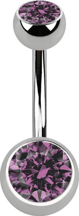 Image du produit Star Piercing Banane argentée avec deux boules cristal argenté violet clair (sans laiton, Titane)