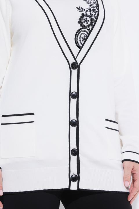Produktbild Ulla Popken Twinset-Strickjacke, Streifen, V-Ausschnitt, Langarm (60)