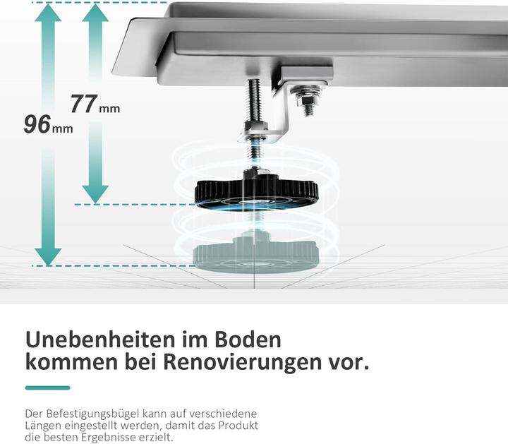 Produktbild Emke Duschrinne Edelstahl, Bodenablauf Komplettset Siphon mit Geruchsstop, Haarsieb, 600cm (600 mm)
