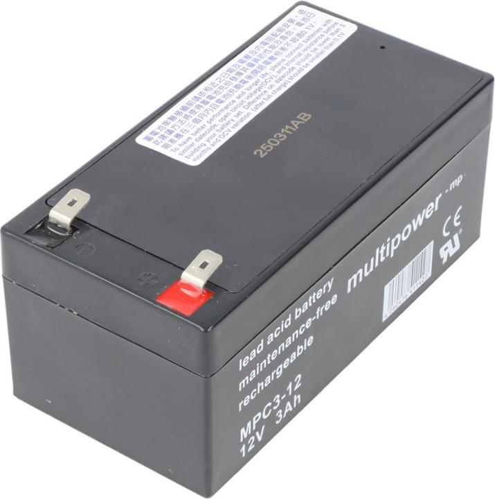 Actual product image Multipower MP3-12C Blei Akku 6,3mm Faston Stecker, zyklenfeste Ausführung (12 V, 3 Ah)