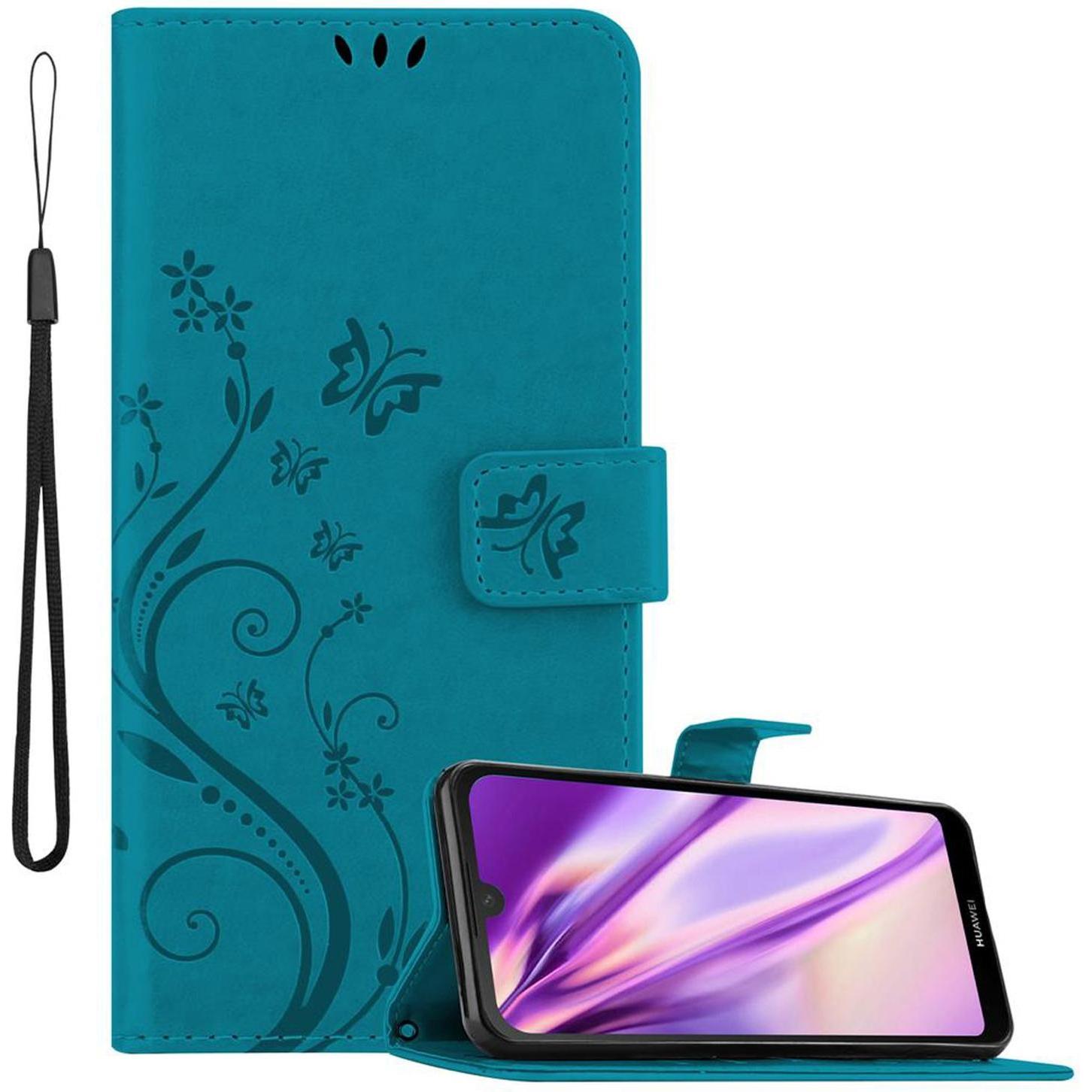 Cadorabo Flower Book Cover (Huawei Y6 Pro), Smartphone Hülle, Blau