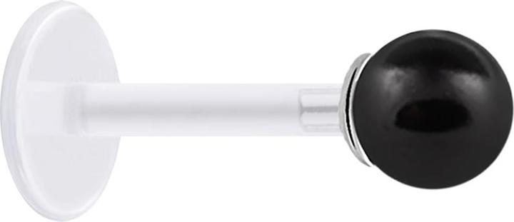Image du produit Star Piercing Micro Labret transparent avec perle boule noire (sans laiton, Argent sterling 925, Bioflex)