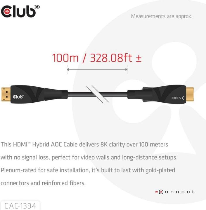 Immagine prodotto Club 3D Cavo HDMI ibrido AOC (100 m)