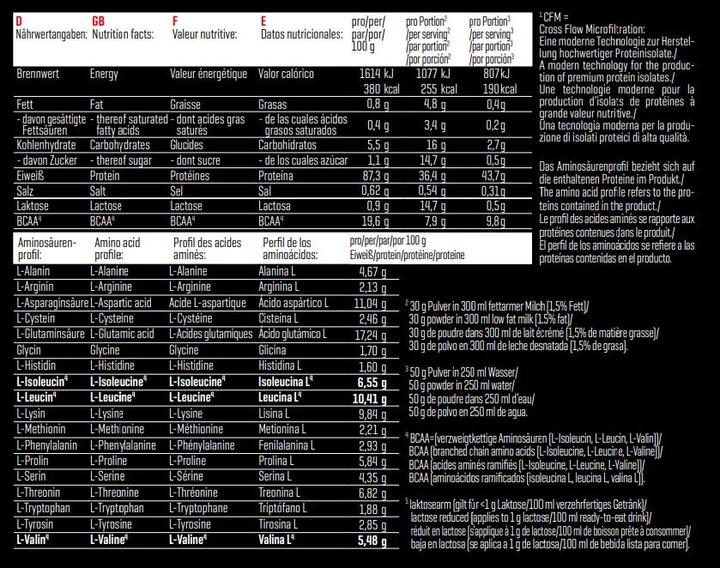 Nährwerte und Zutaten Body Attack Extreme Iso Whey (Cookies and Cream, 1 x, 1000 g)