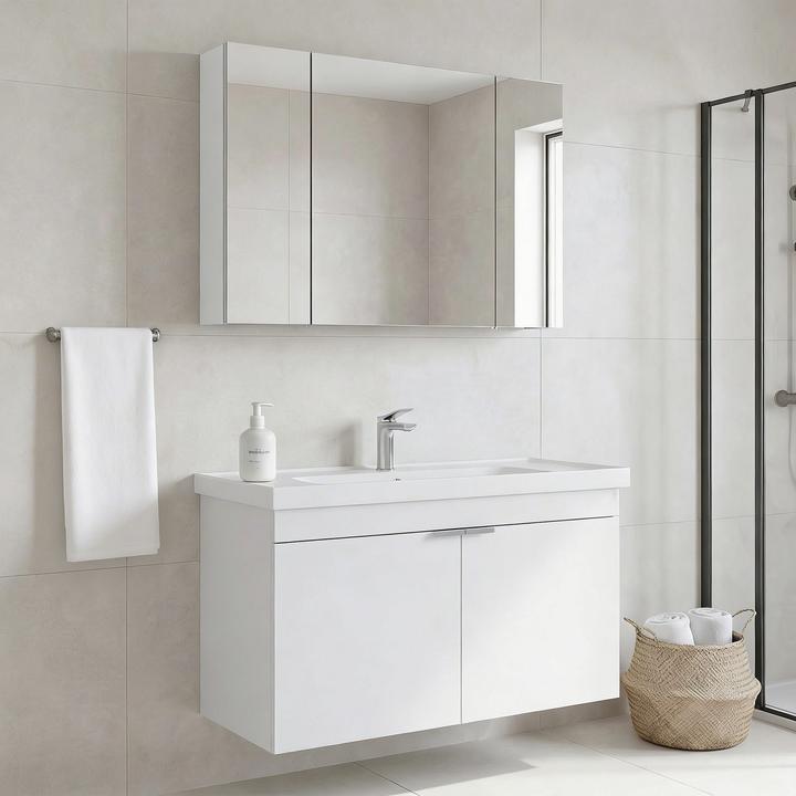 Produktbild Homitis Desna 100 Bathroom Cabinet With Sink & Mirror Set (2 Pieces)