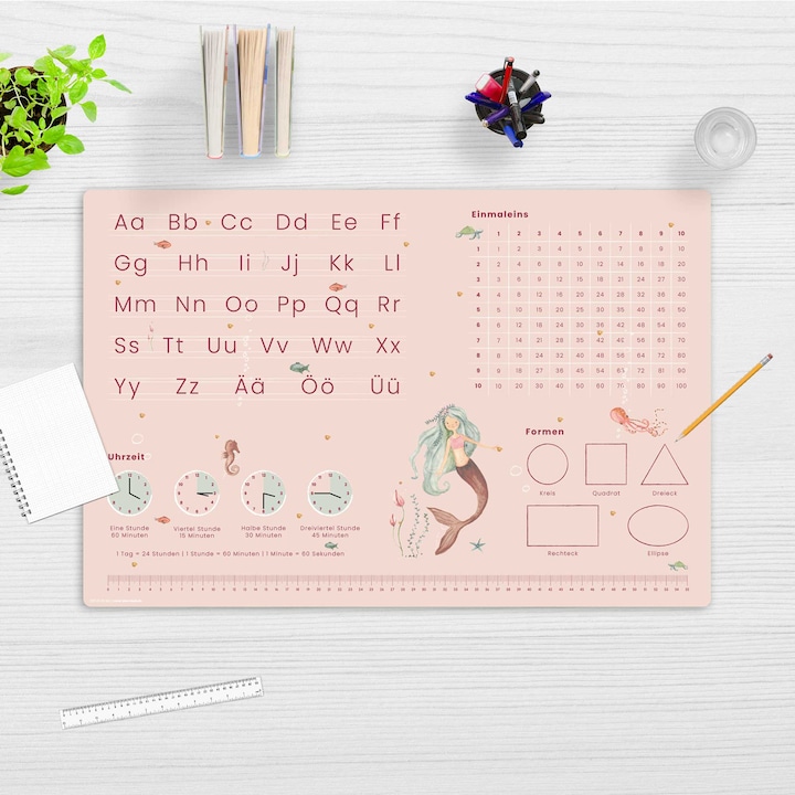 Produktbild CoverYourDesk Schreibunterlage MEERJUNGFRAU ABC + Einmaleins (60 x 40 cm)