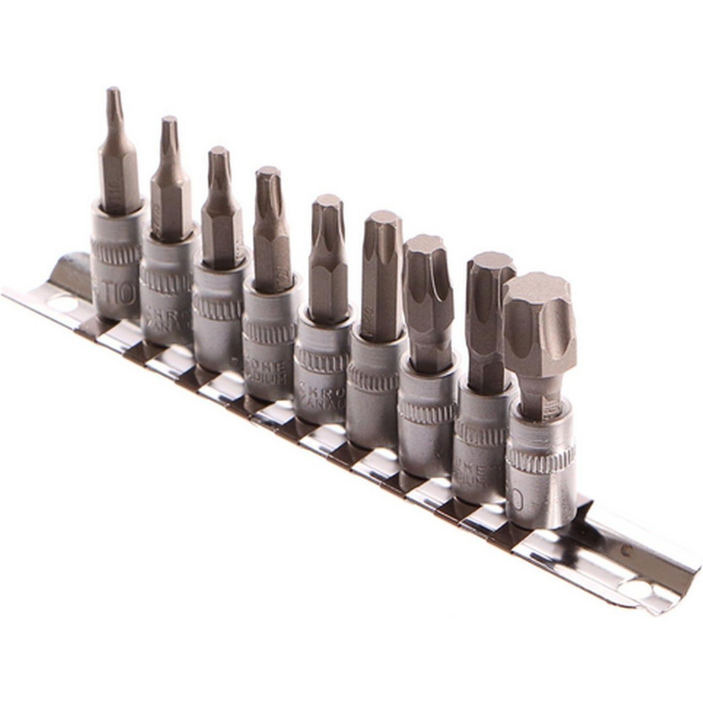 GEKO, Chiave a bussola, Set di punte TORX, 9 pezzi, 1/4, T10-T60