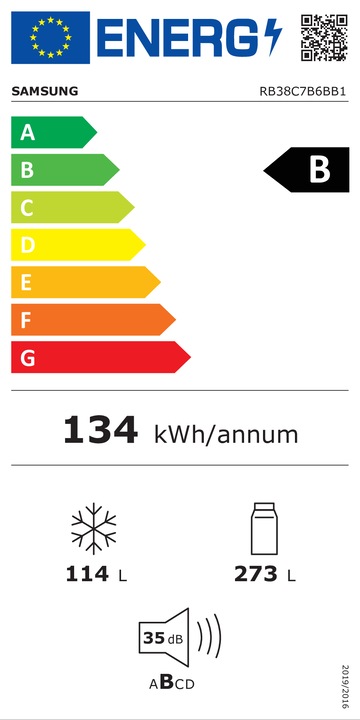 Energie-Label Samsung Bespoke RB38C7B6BB1 schwarz Kühl- Gefrierkombination, schwarz (387 l)