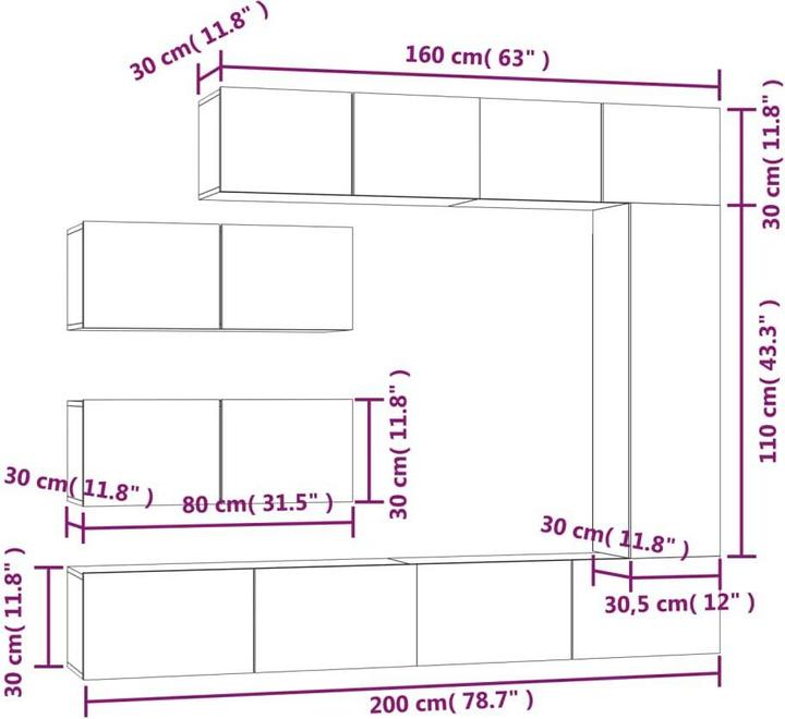 Image du produit vidaXL TV-Schrank-Set (30 x 30 x 30 cm)
