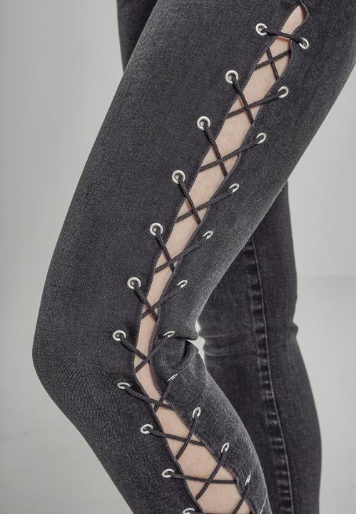 Actual product image Urban Classics Ladies Denim Lace Up Skinny Pants (29)