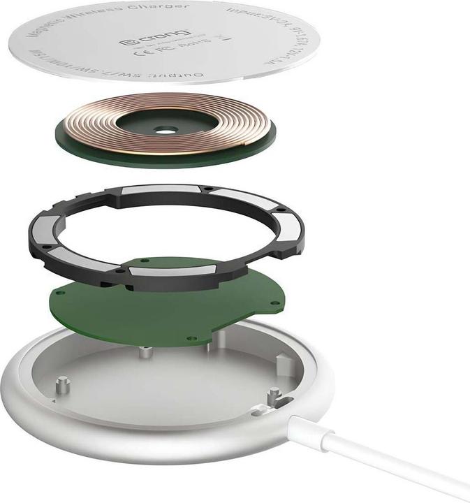 Actual product image Crong MagSpot Wireless Charger - Aluminiowa ładowarka MagSafe 15W (Silver White) (15 W)