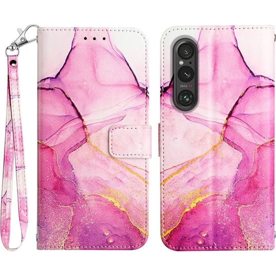 Cover-Discount Sony Xperia 1 V - Leder Hülle Marble pink (Sony Xperia 1 V), Smartphone Hülle, Pink