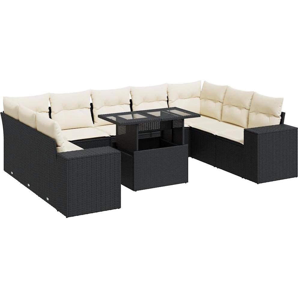 VidaXL, Gartenlounge, 10-tlg. Garten-Sofagarnitur mit Kissen Schwarz Poly Rattan