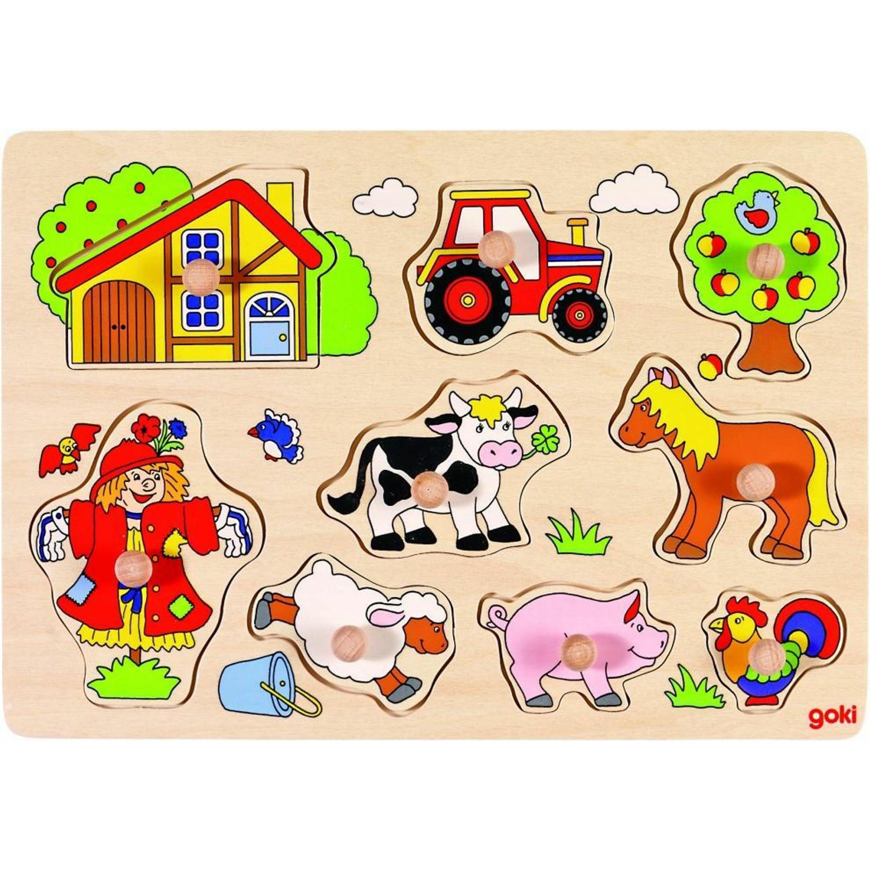 Goki Hölzerne Bubble Puzzle Bauernhof (9 Teile)