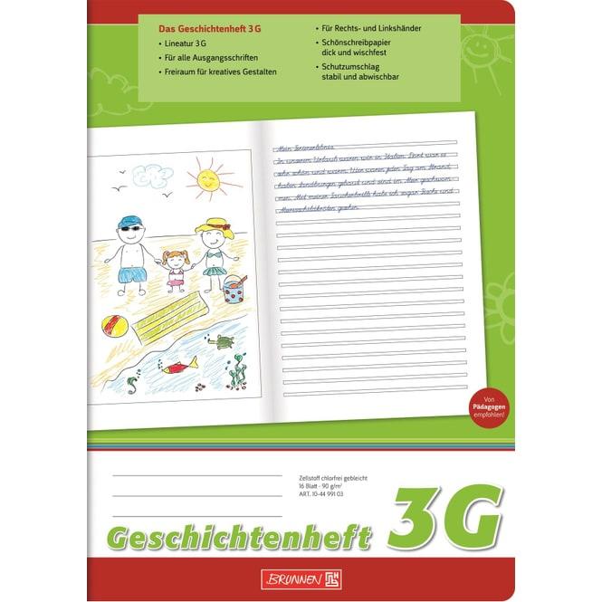 Produktbild Brunnen Geschichtenheft Lineatur 3G liniert DIN A4 ohne Rand, 16 Blatt (A4, Liniert)
