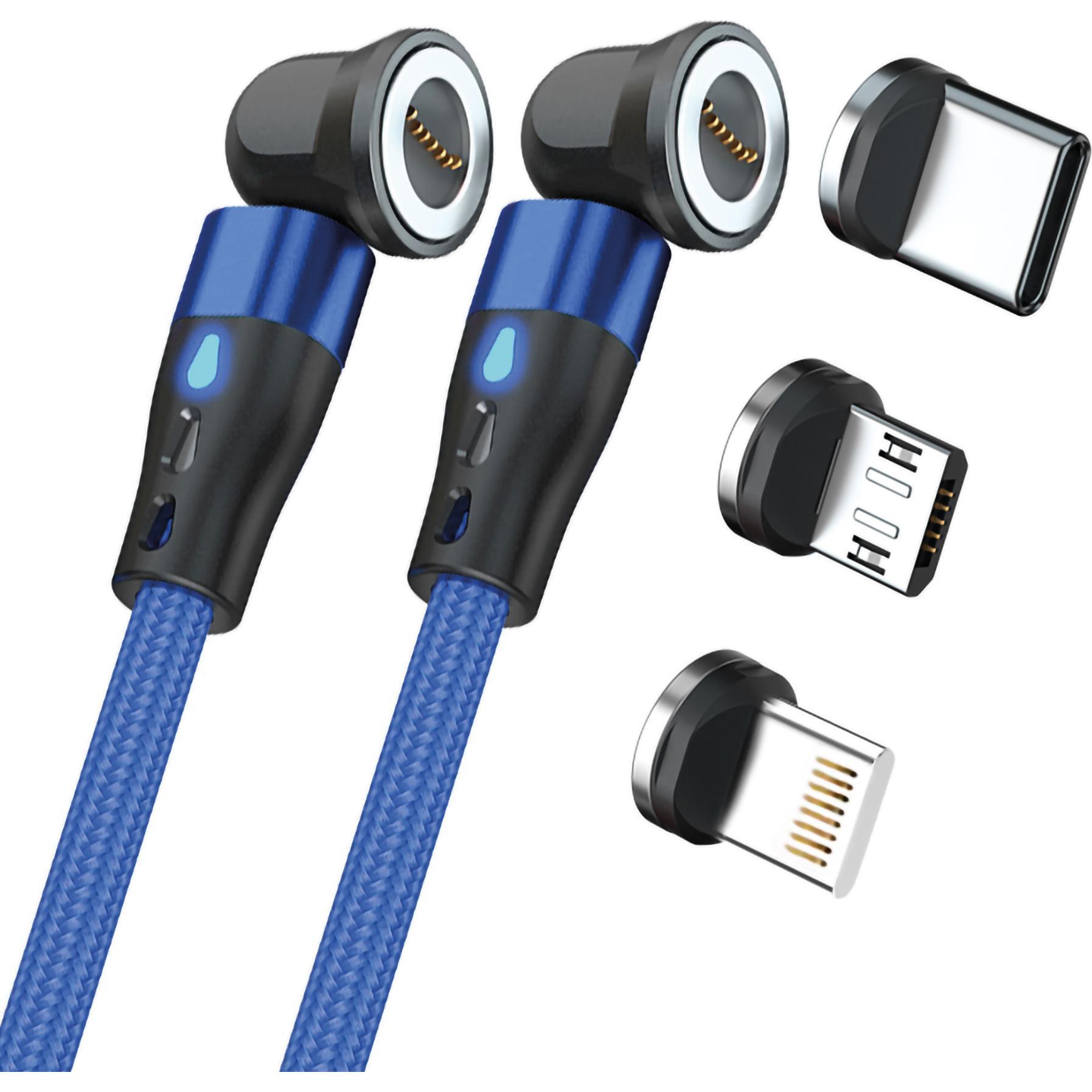 RealPower Magnetic cable,1m,2x magnetisch,blau mit Adaptern (1 m), USB Kabel