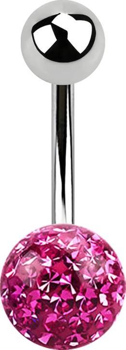 Actual product image Star Piercing Banana silver with ball and crystal ball pink Epoxy protective layer (without brass, Surgical steel 316L)