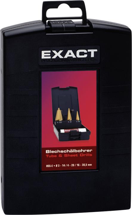 Image du produit Exact Set de forets à peler la tôle HSS-E. HSS-E. 3-14 / 4-20 / 16-30.5 mm + pâte à percer. TiN (5, 16-30, 4 - 20, 3 - 14 millimètres)
