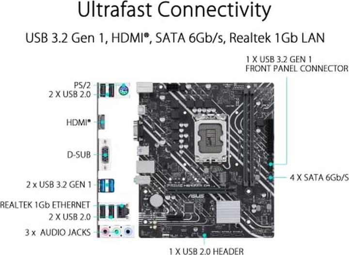 Productafbeelding ASUS PRIME H610M-K D4 (LGA 1700, Intel H610, mATX)
