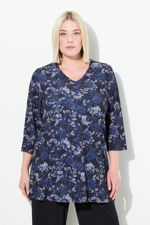 Produktbild Ulla Popken Longshirt, A-Linie, Allovermuster, V-Ausschnitt (58)