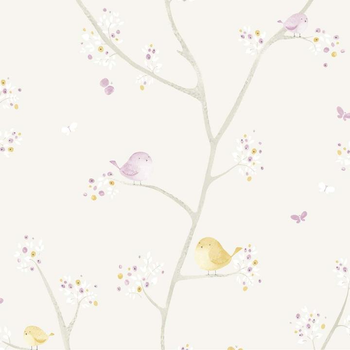 Image du produit Casadeco My Little World Tissu Oiseaux violet gris lime