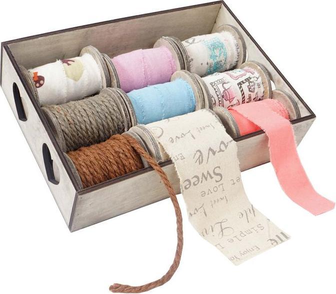 Actual product image Mendler Deko-Box Band, Geschenkband Deko-Schnur Bänderbox, 9 Rollen (1x)