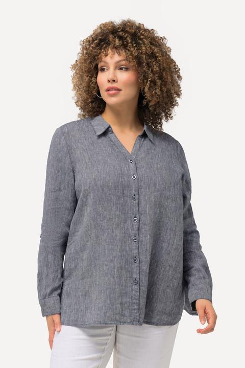 Actual product image Ulla Popken Roll-Tab Sleeve Button Front Linen Blouse (42, 44)