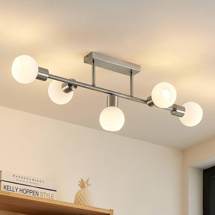 Actual product image Lindby Biscala LED ceiling lamp 5fl. nickel/opal (2350 lm, E14)