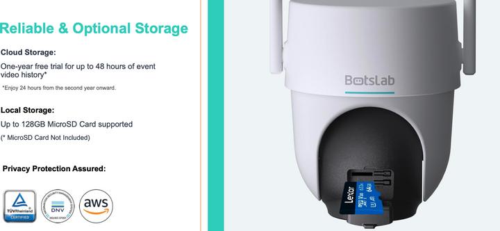 Image du produit Botslab PT Battery Wi-Fi Camera, 5200mAh Rechargeable Battery, AI Human Detection, IP65 Weatherproof