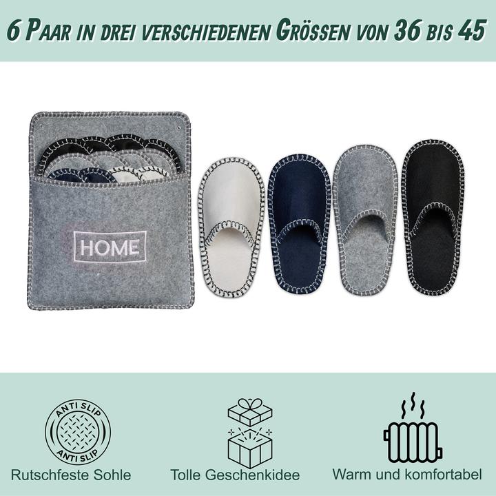 Immagine prodotto Relaxdays 6 Paar Gästehausschuhe aus Filz (37, 39, 40)